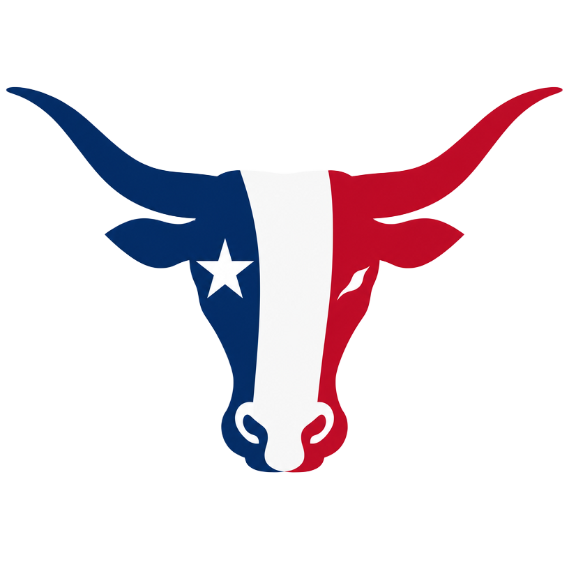 Texas Longhorn steer head in Texas flag colors